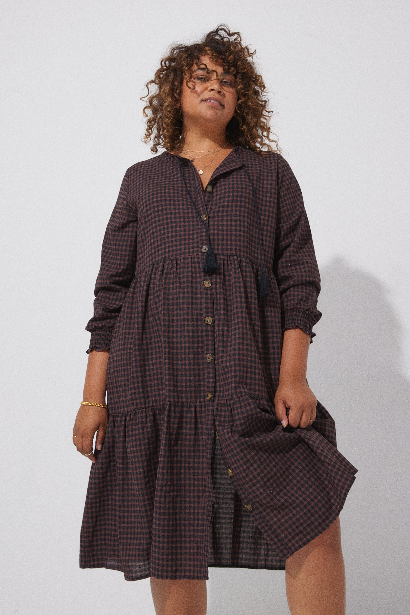 Cedar Midi Dress Chocolate Gingham Ziggy and the Sun