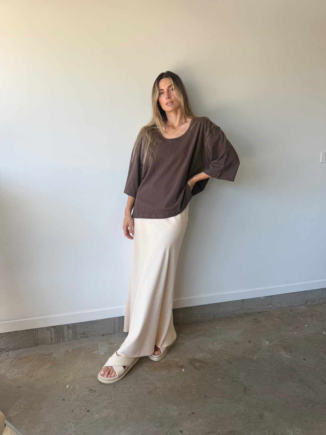 Em Bias Maxi Linen Blend Skirt - Beige