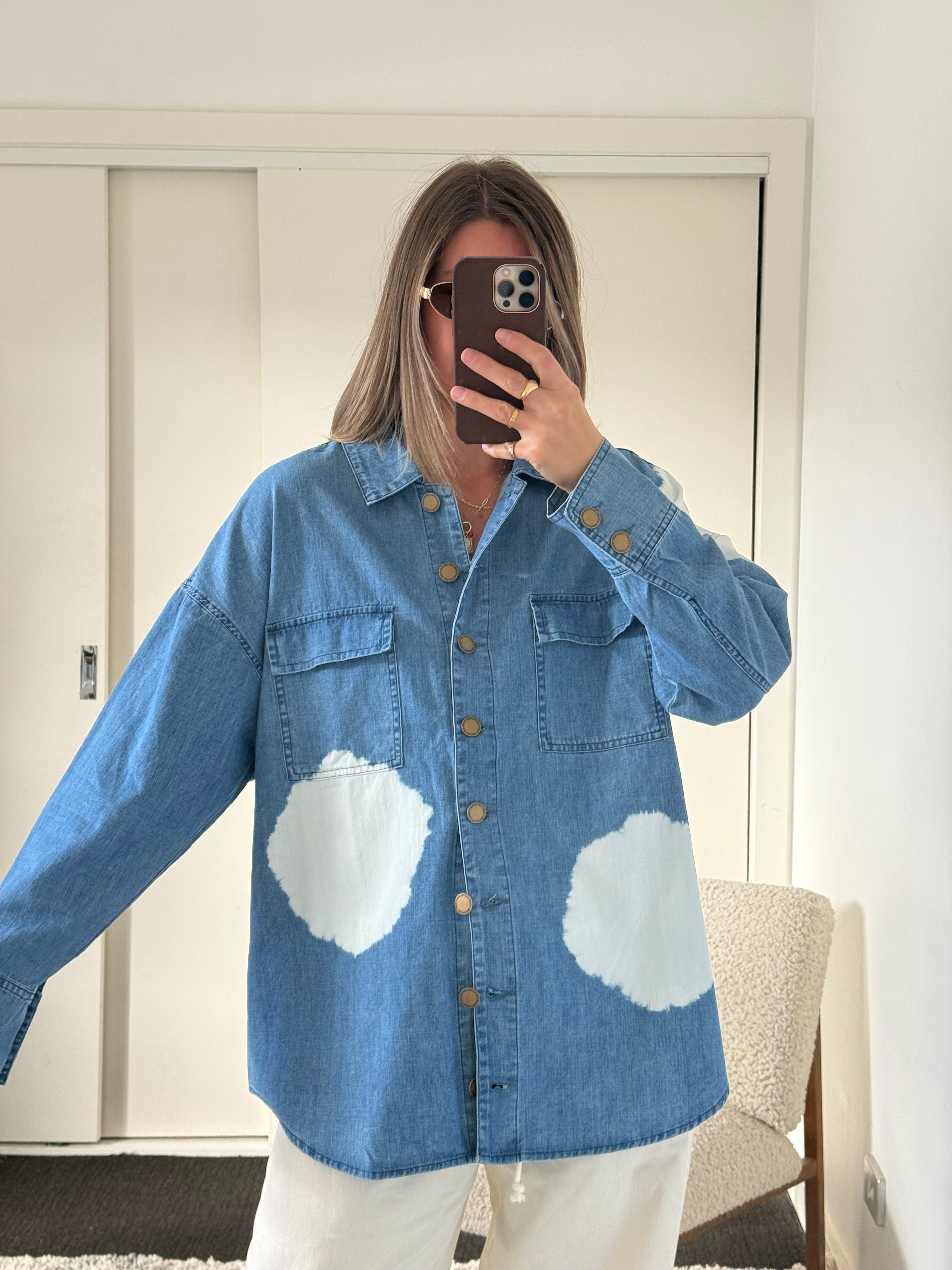 Maya Cotton Shirt - Soft Denim with tie dye