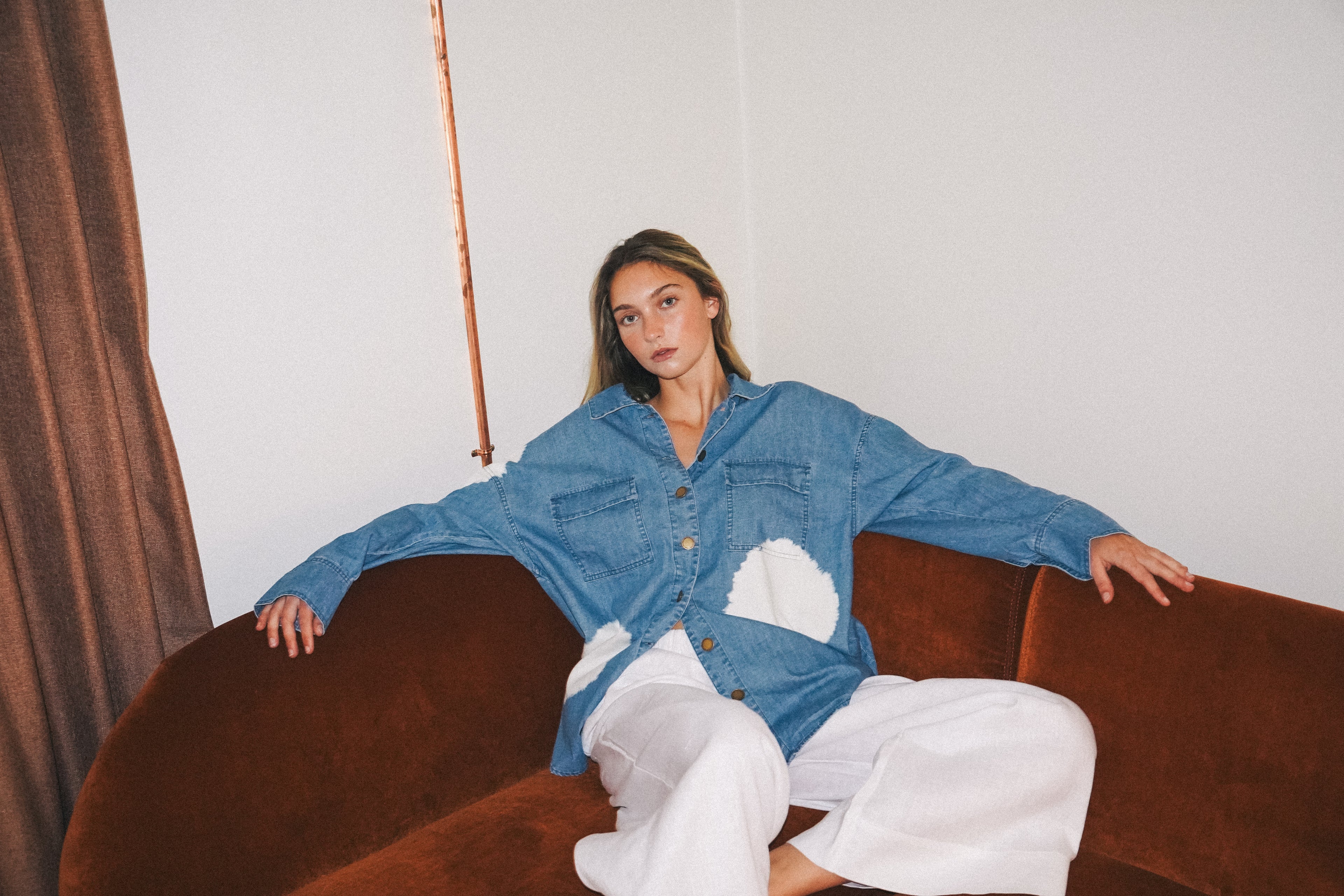 Maya Cotton Shirt - Soft Denim with tie dye