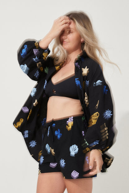 Sandy Embroidered Shorts - Black