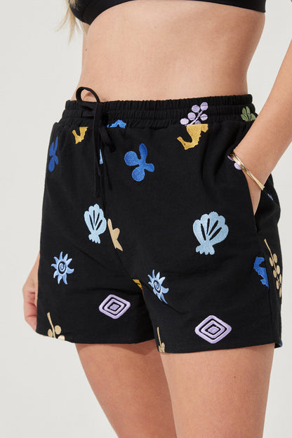 Sandy Embroidered Shorts - Black