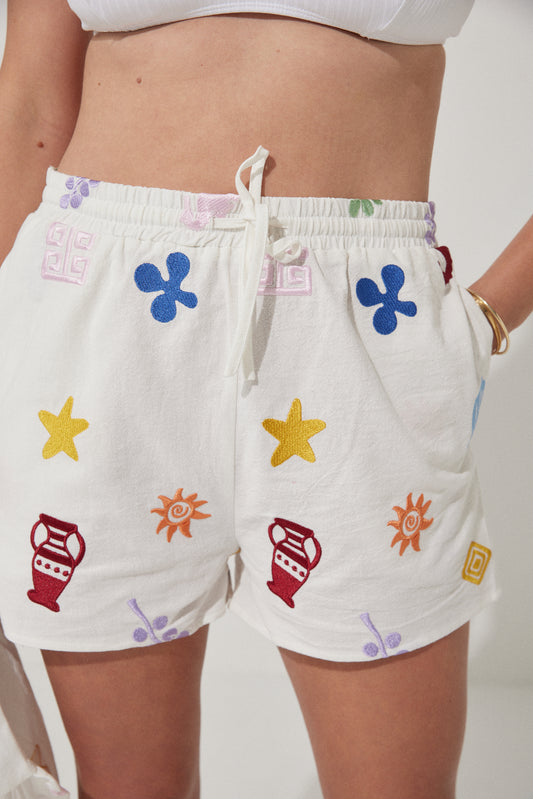 Sandy Embroidered Shorts - White