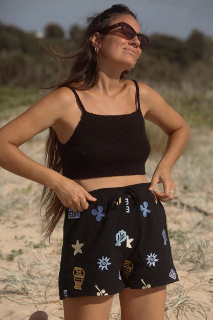 Sandy Embroidered Shorts - Black