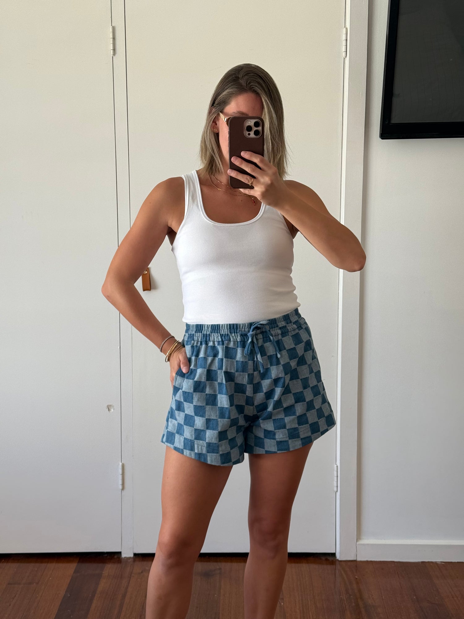 Rahni Shorts - Check Denim