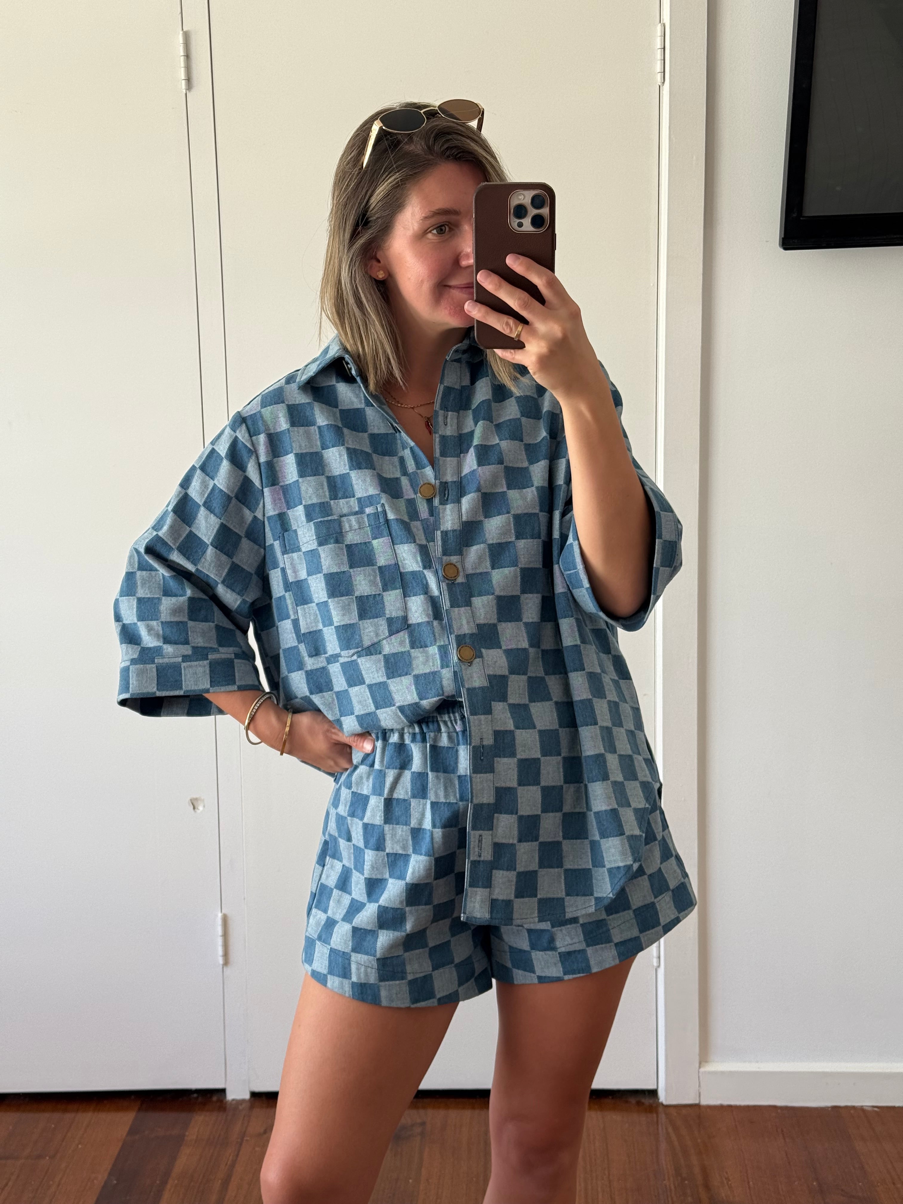 Rahni Shorts - Check Denim