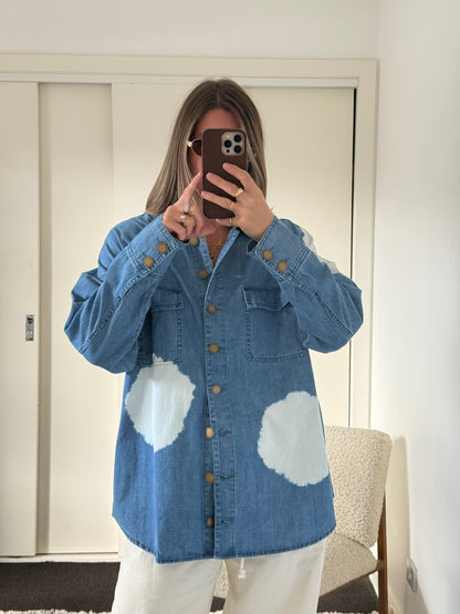 Maya Cotton Shirt - Soft Denim with tie dye