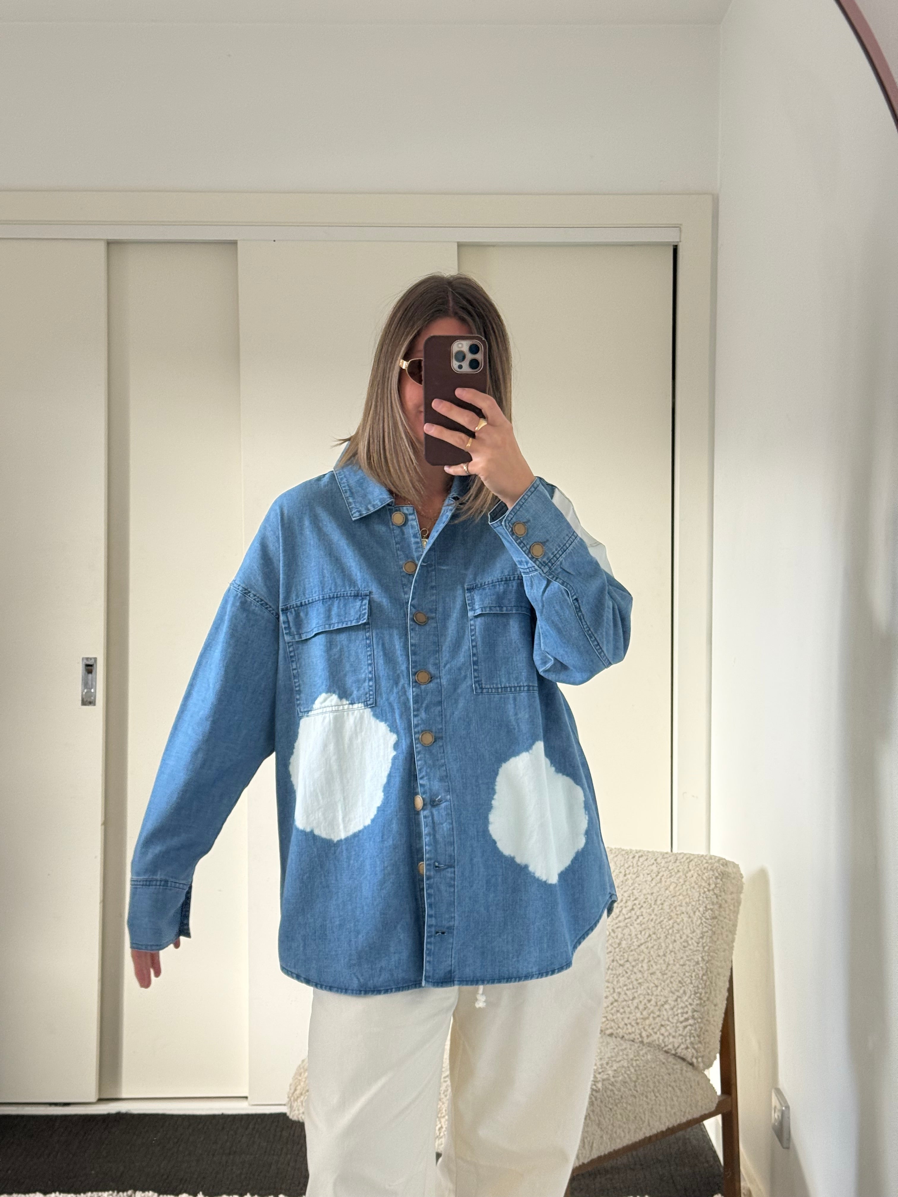 Maya Cotton Shirt - Soft Denim with tie dye