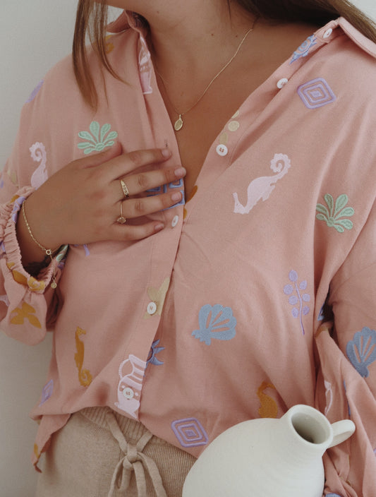 Sandy Embroidered Shirt - Pink