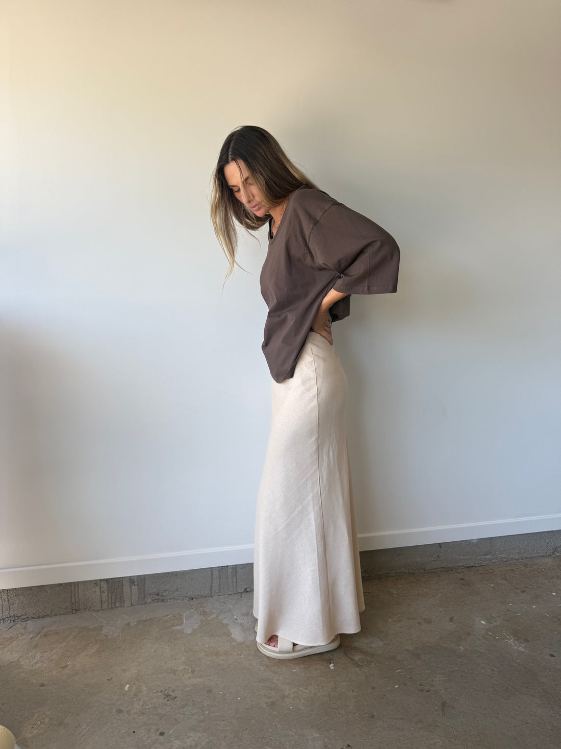 Em Bias Maxi Linen Blend Skirt - Beige