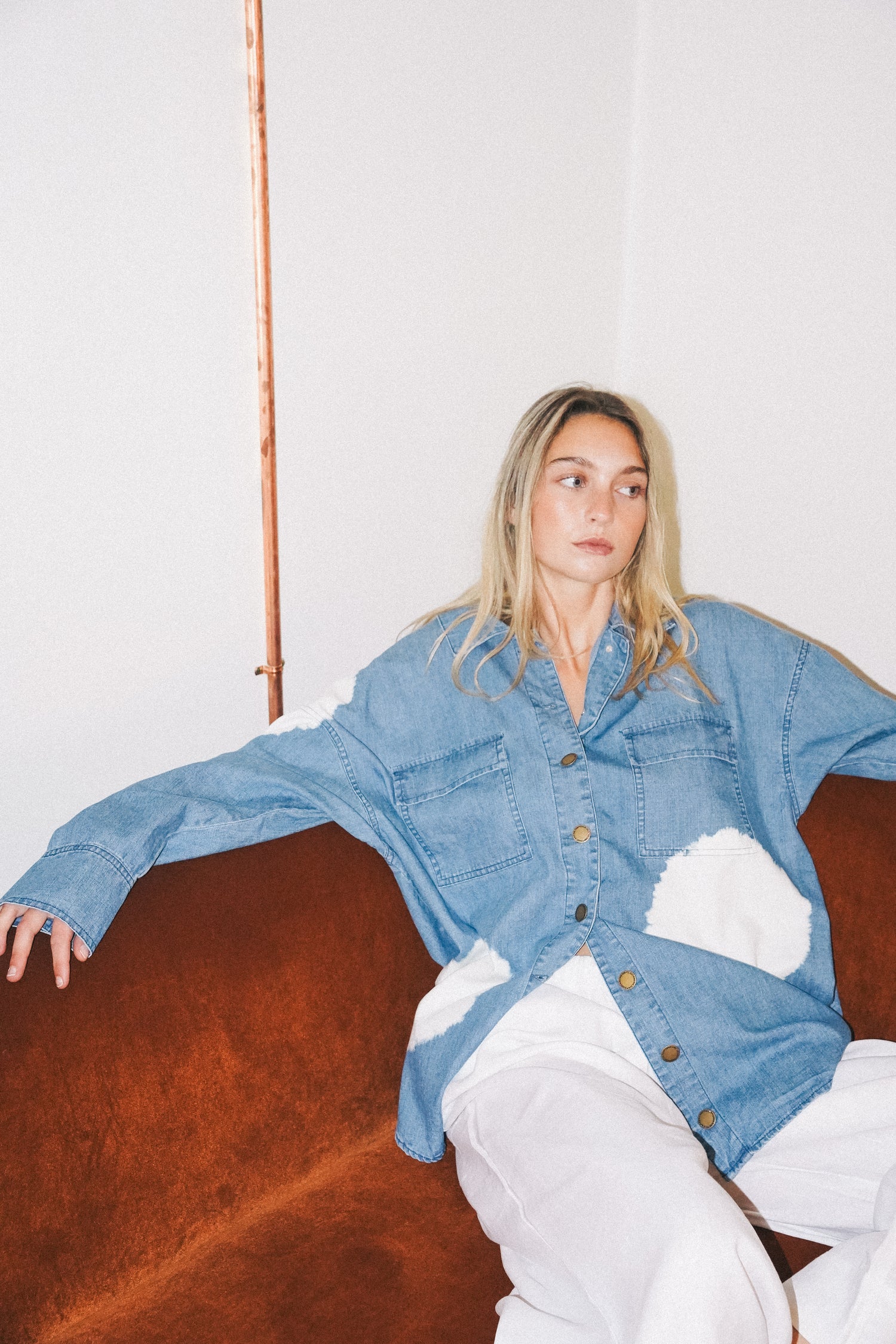 Maya Cotton Shirt - Soft Denim with tie dye