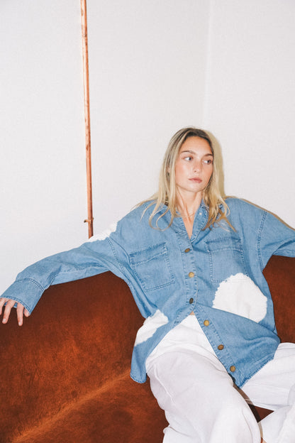 Maya Cotton Shirt - Soft Denim with tie dye