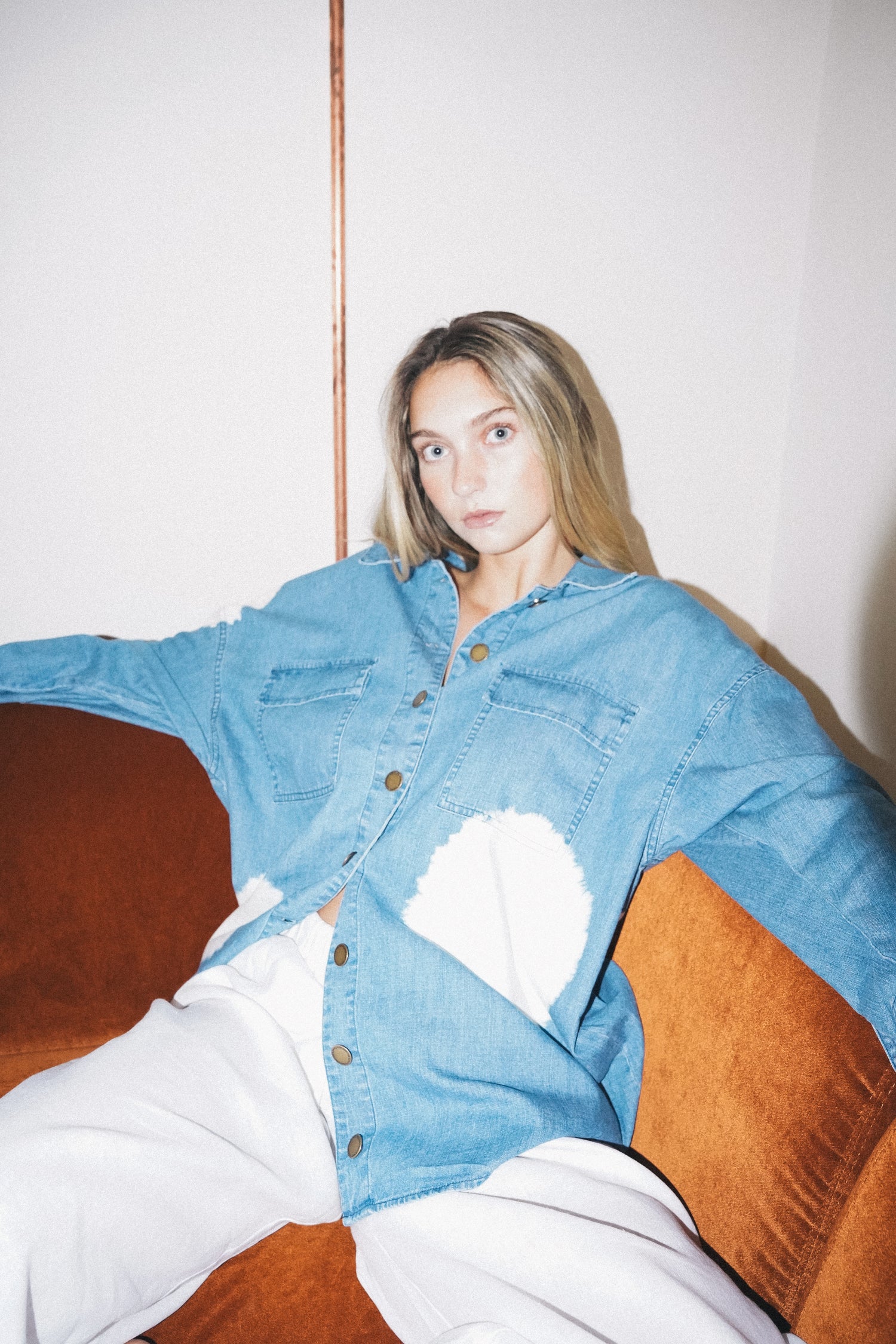 Maya Cotton Shirt - Soft Denim with tie dye