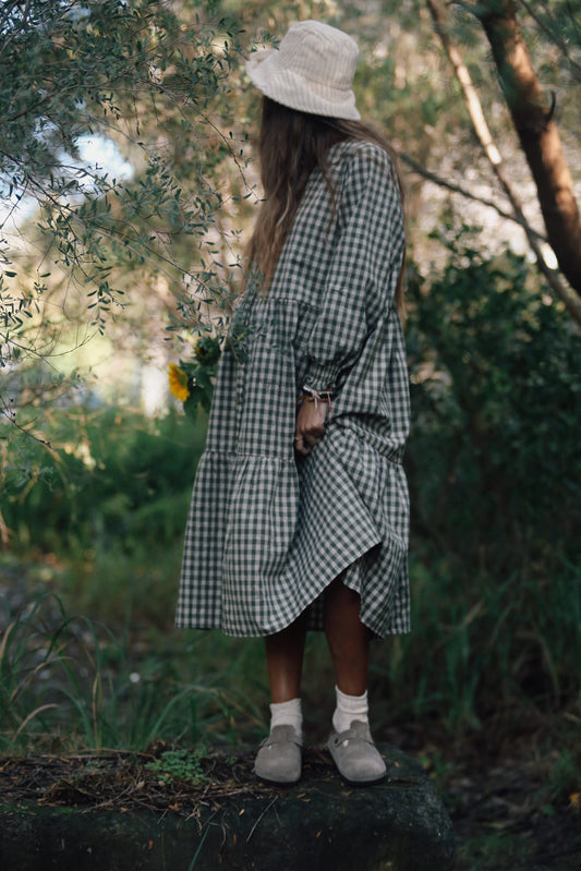 Cedar Midi Dress - Green Gingham