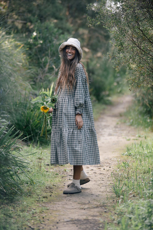 Cedar Midi Dress - Green Gingham
